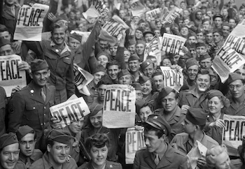 U.S. soldier in Paris celebrating Japan’s surrender