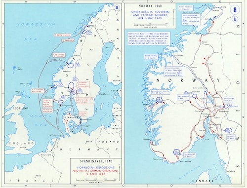 Map of Operation Weserübung landings
